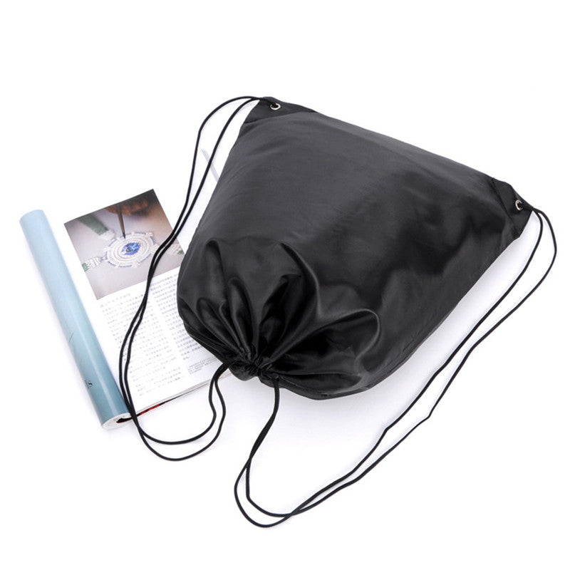 Widened and Long Black Drawstring Bag Double Shoulder Strap Storage