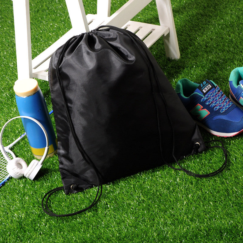 Widened and Long Black Drawstring Bag Double Shoulder Strap Storage