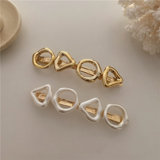 Korean RetroGeometric Color Spring Clip Girl Color Imitation Pearl Hairpin