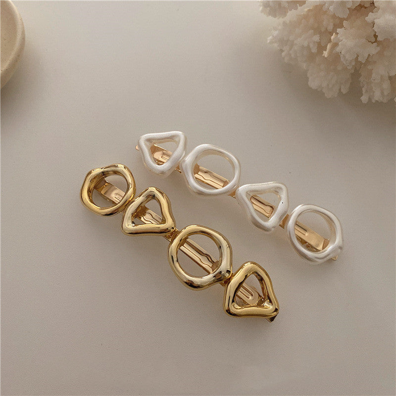 Korean RetroGeometric Color Spring Clip Girl Color Imitation Pearl Hairpin