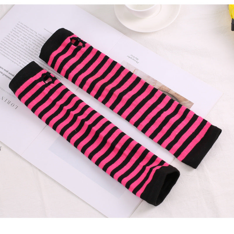 Anime Black And White Stripe Fingerless Cotton Long Wristset