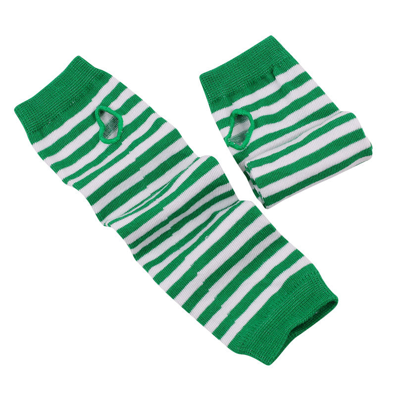 Anime Black And White Stripe Fingerless Cotton Long Wristset