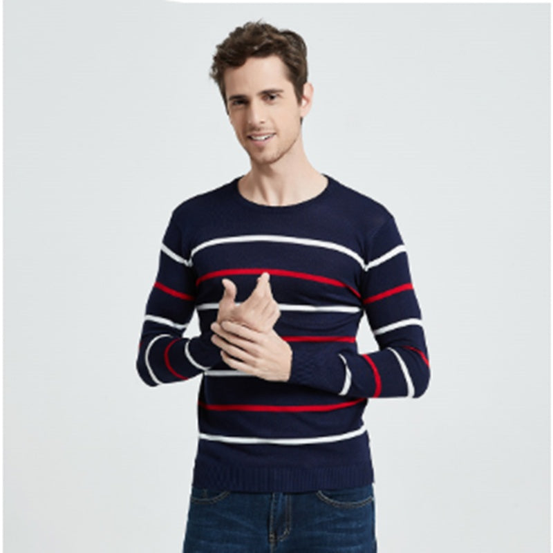 Herre løs varm ensfarvet crew neck sweater