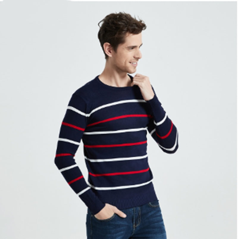 Herre løs varm ensfarvet crew neck sweater