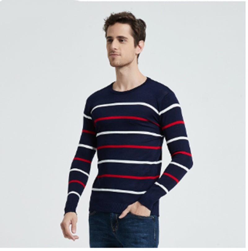 Herre løs varm ensfarvet crew neck sweater