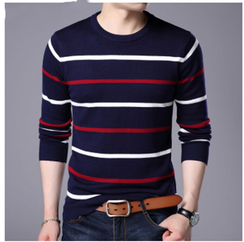 Herre løs varm ensfarvet crew neck sweater