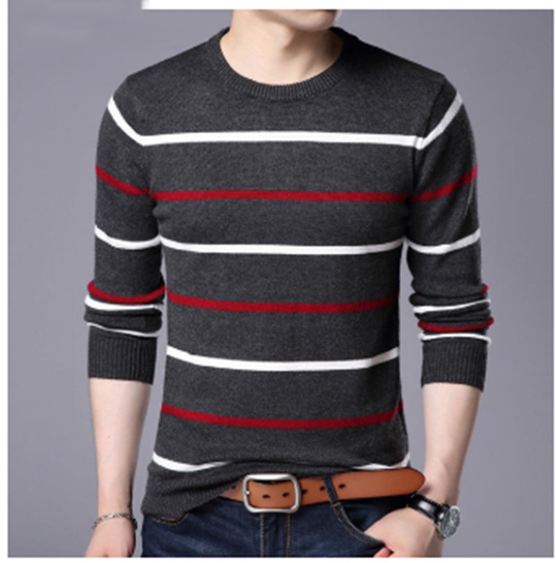 Herre løs varm ensfarvet crew neck sweater