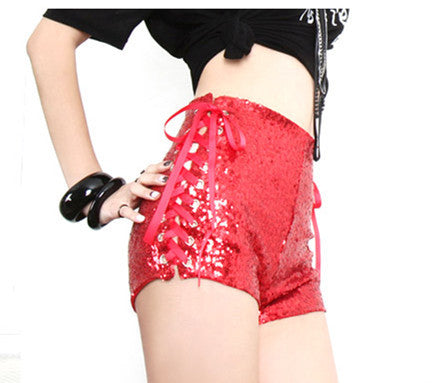 High Waist Sexy Strappy Cutout Sequin Shorts