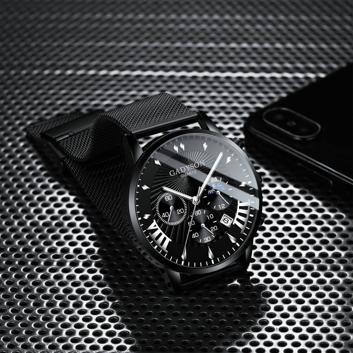 Fake Three-Eye Calendar Popular Event Buckle Men's Alloy Mesh Strap Watch