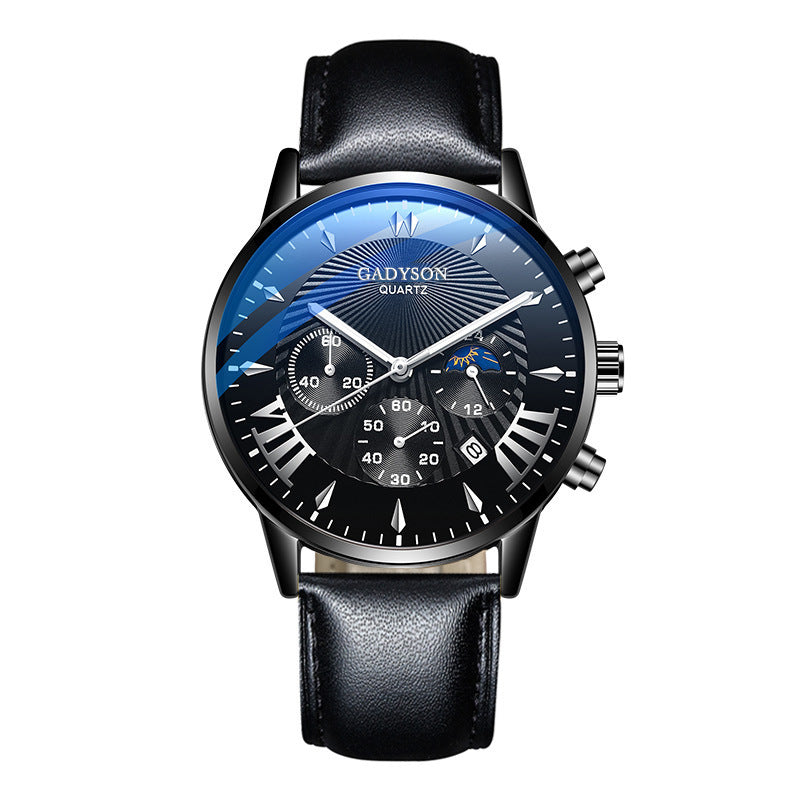 Fake Three-Eye Calendar Popular Event Buckle Men's Alloy Mesh Strap Watch