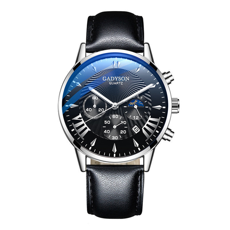 Fake Three-Eye Calendar Popular Event Buckle Men's Alloy Mesh Strap Watch