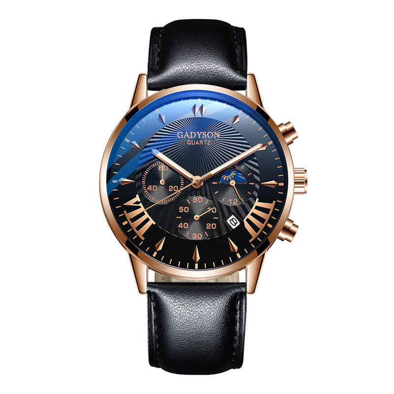 Fake Three-Eye Calendar Popular Event Buckle Men's Alloy Mesh Strap Watch