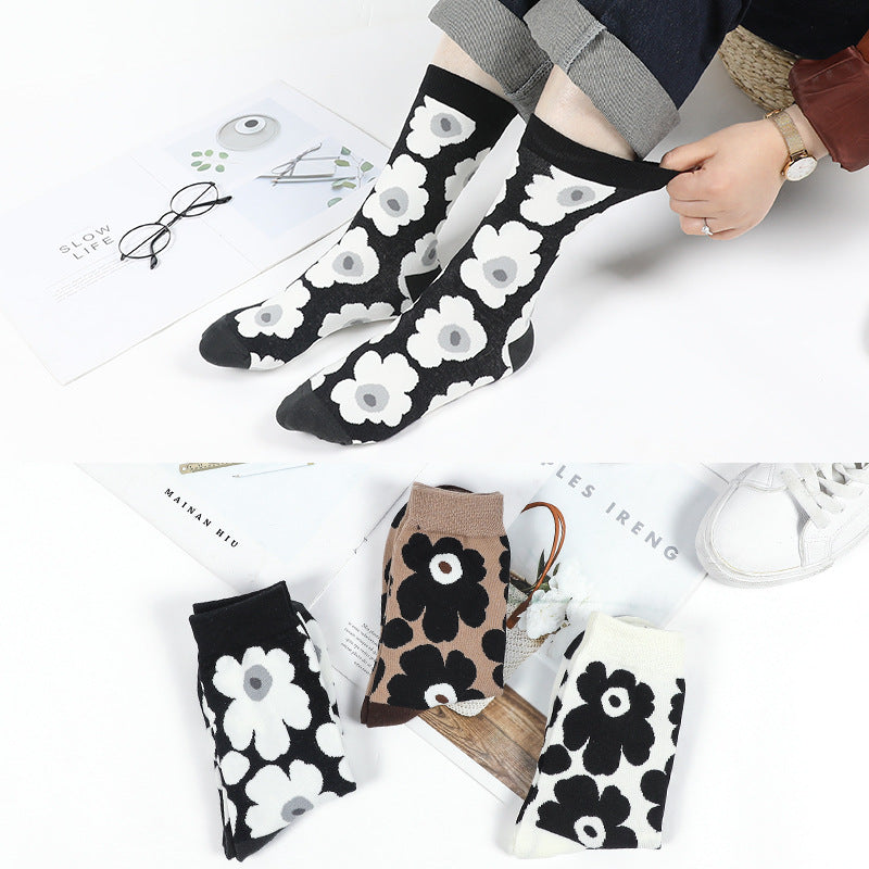 Girly Cute Ins Wind Flower Socks Cotton Mid-Tube Socks