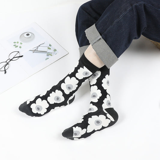Girly Cute Ins Wind Flower Socks Cotton Mid-Tube Socks