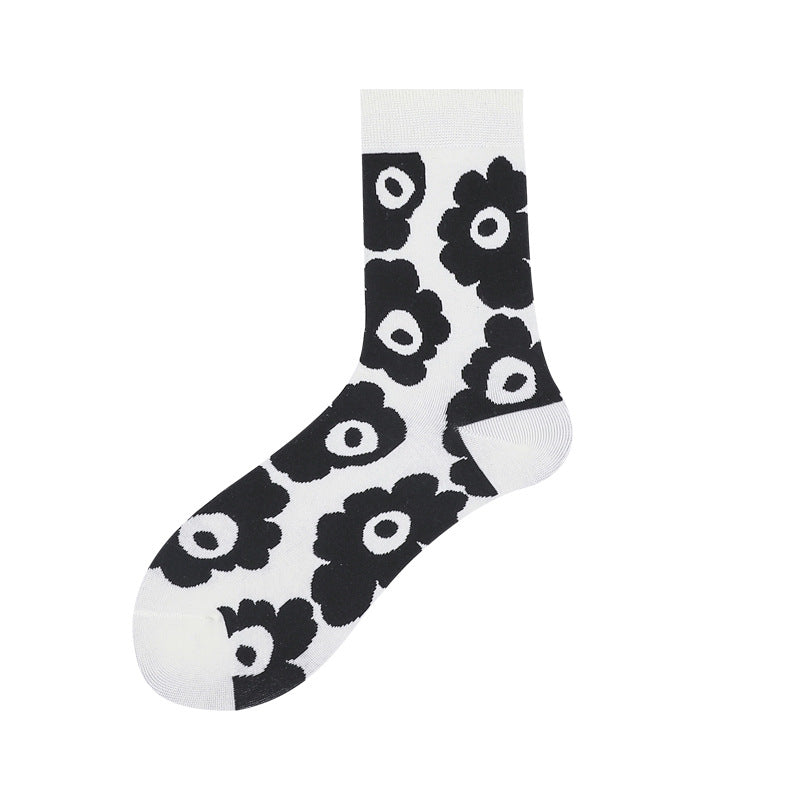 Girly Cute Ins Wind Flower Socks Cotton Mid-Tube Socks