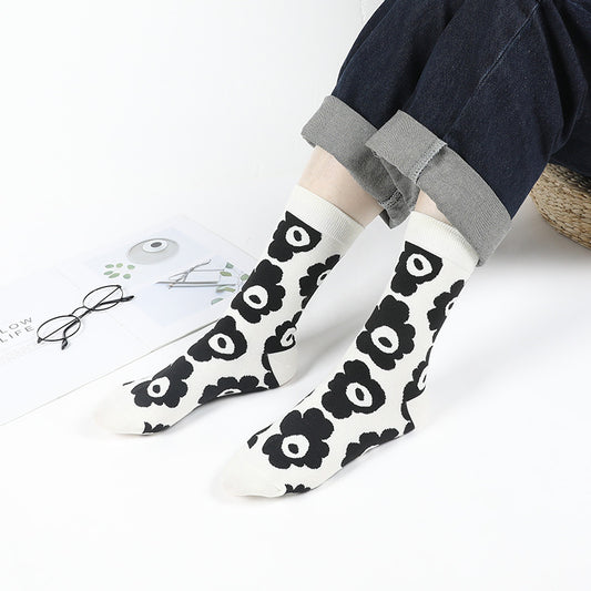 Girly Cute Ins Wind Flower Socks Cotton Mid-Tube Socks