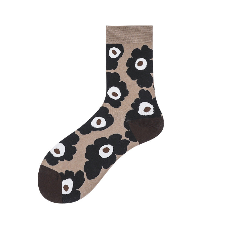 Girly Cute Ins Wind Flower Socks Cotton Mid-Tube Socks