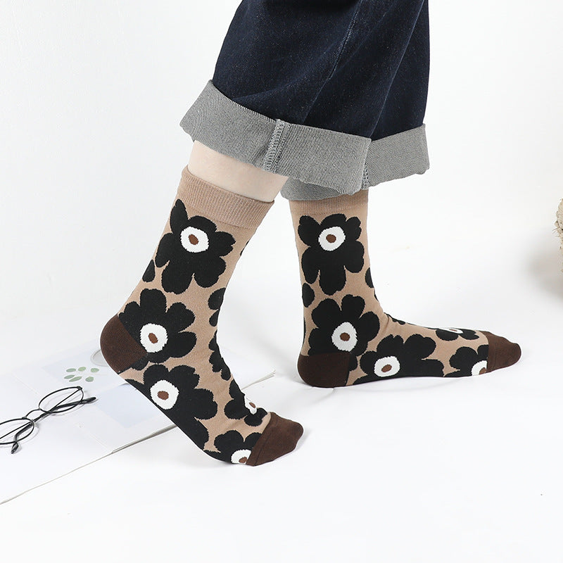 Girly Cute Ins Wind Flower Socks Cotton Mid-Tube Socks