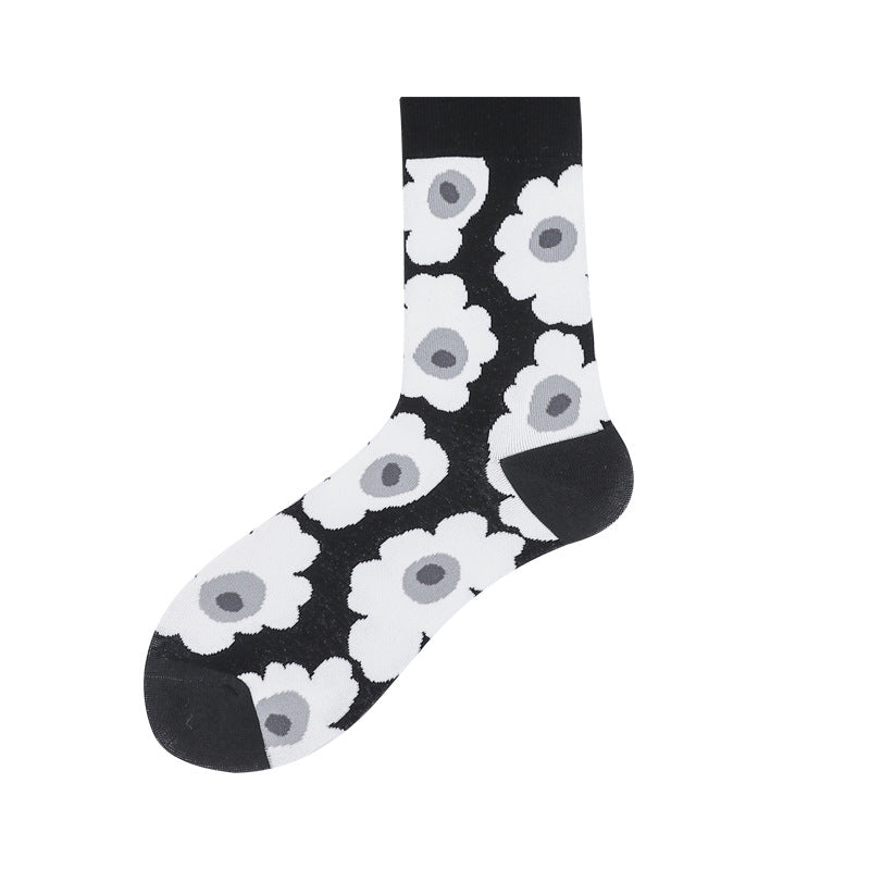 Girly Cute Ins Wind Flower Socks Cotton Mid-Tube Socks