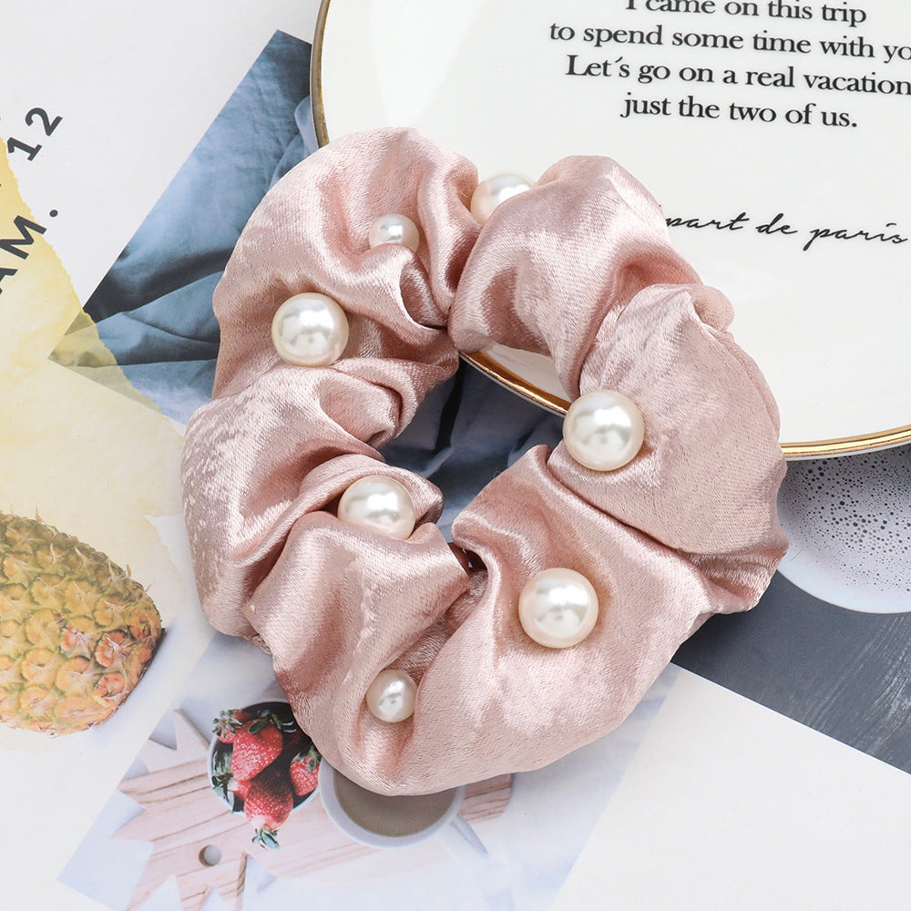Fashionable Pure Color Super Glitter Fabric Cloth Inlaid Pearl Headgear