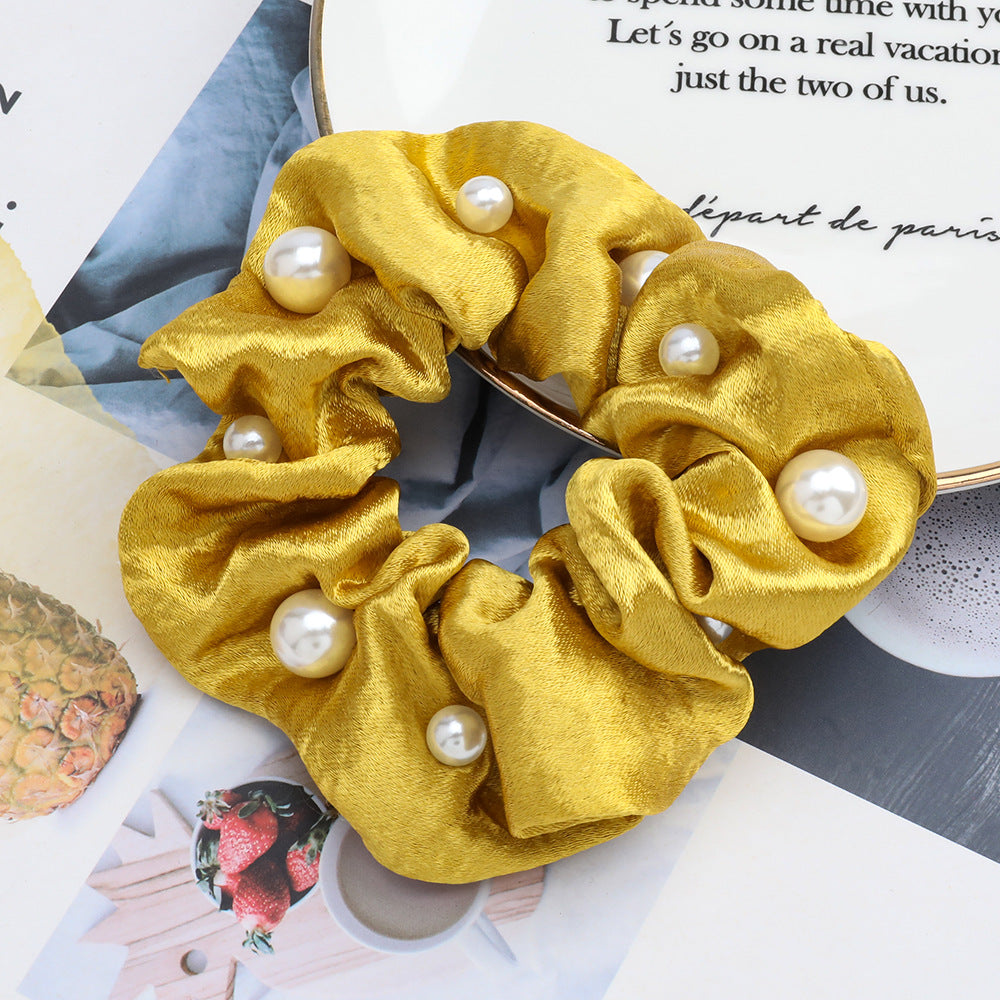Fashionable Pure Color Super Glitter Fabric Cloth Inlaid Pearl Headgear