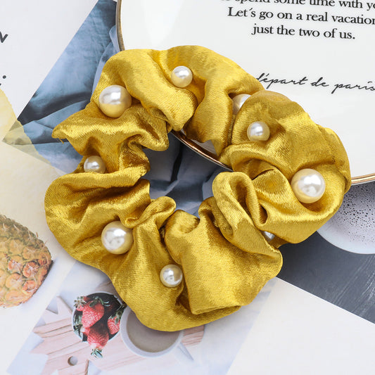 Fashionable Pure Color Super Glitter Fabric Cloth Inlaid Pearl Headgear