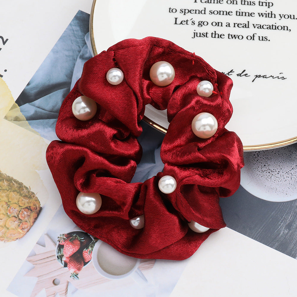 Fashionable Pure Color Super Glitter Fabric Cloth Inlaid Pearl Headgear