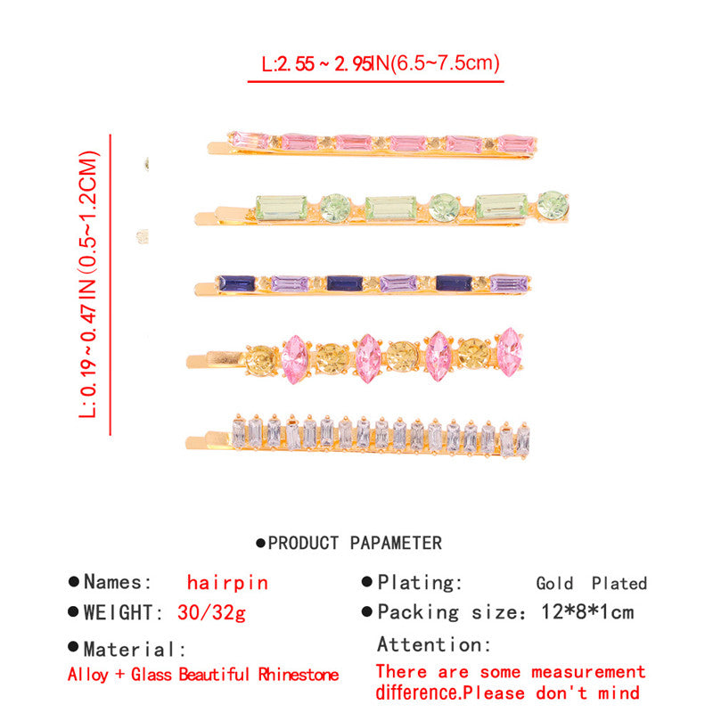European and American Style Hair Clip Set With Colored Diamonds