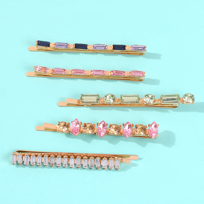 European and American Style Hair Clip Set With Colored Diamonds