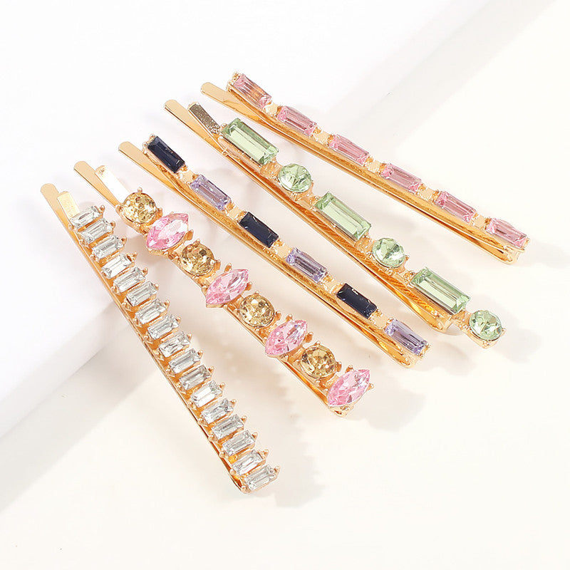 European and American Style Hair Clip Set With Colored Diamonds