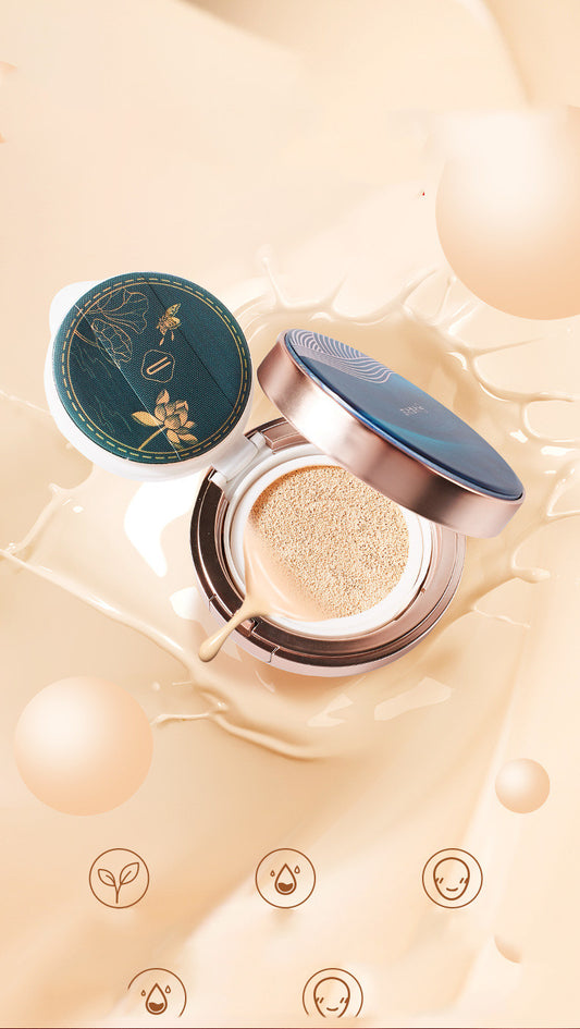 En æske med otte-delt blomstret jade makeup-sæt