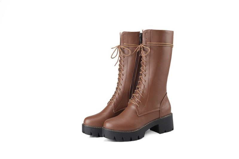 Vintage Cross Lace Roman Boots Mid-tube Martin Boots