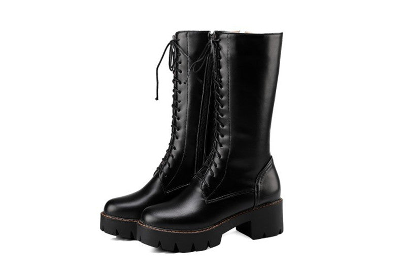 Vintage Cross Lace Roman Boots Mid-tube Martin Boots