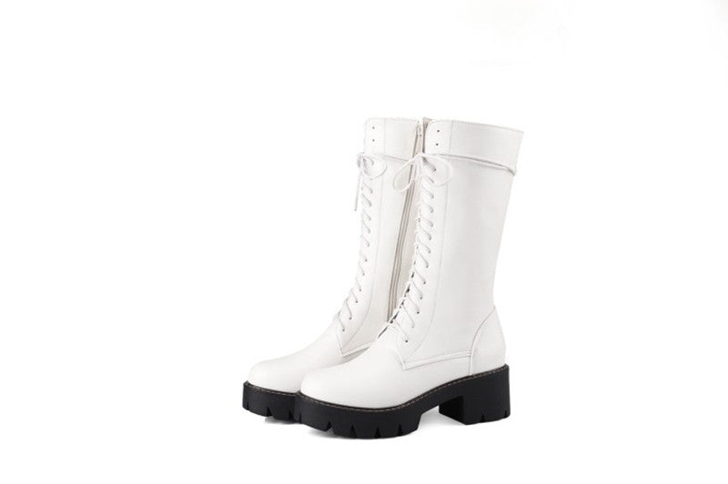 Vintage Cross Lace Roman Boots Mid-tube Martin Boots