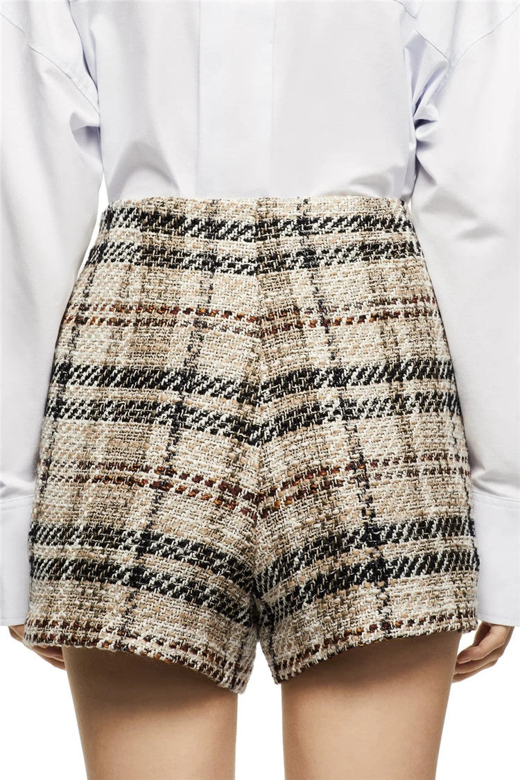 High Waist Slim Long Legs Contrast Color Plaid Wide-leg Pants
