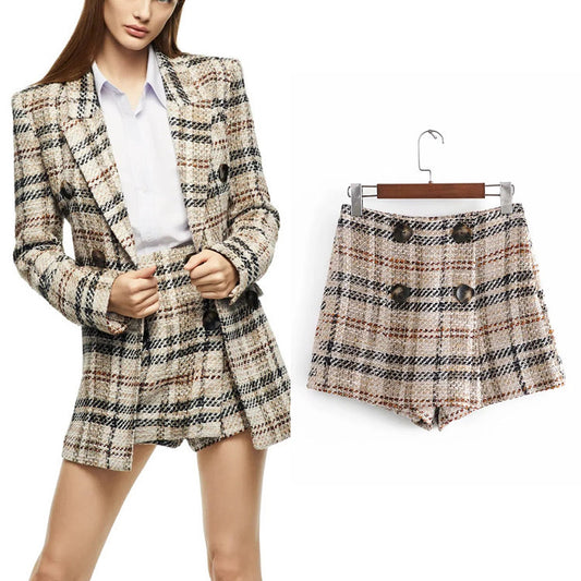 High Waist Slim Long Legs Contrast Color Plaid Wide-leg Pants