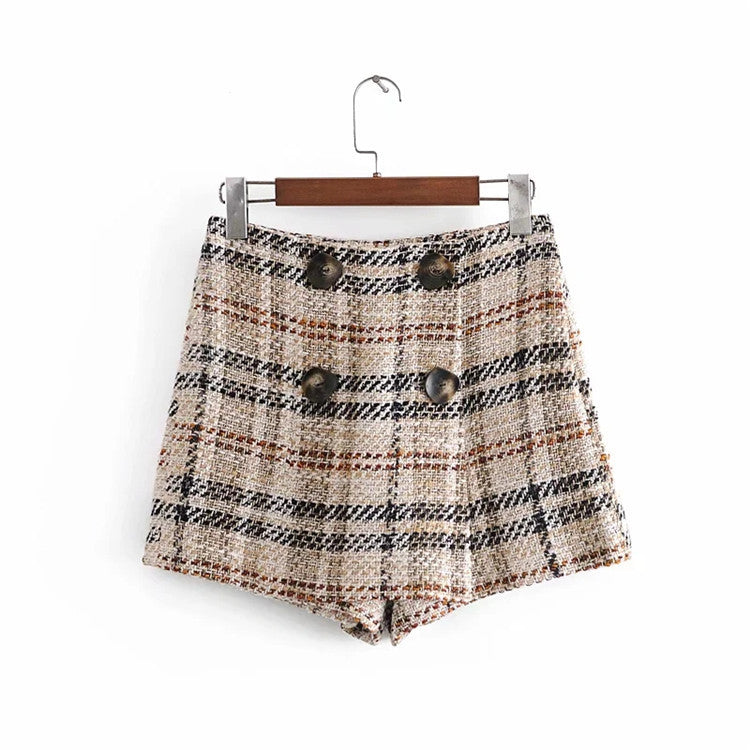 High Waist Slim Long Legs Contrast Color Plaid Wide-leg Pants