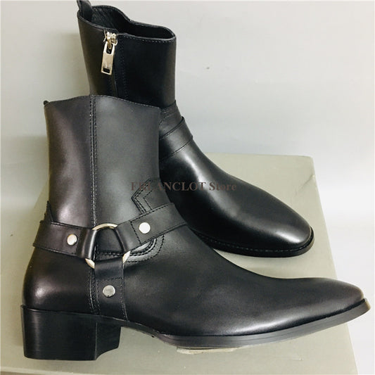 Cowhide British Personality High-Top Sneakers Pointed Toe men's Boots Martin Boots