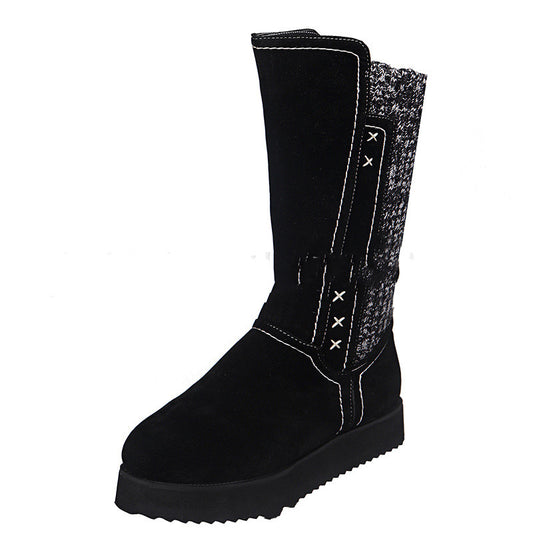 New Large Size Flat Snow Boots Woolen Mid-up Boots