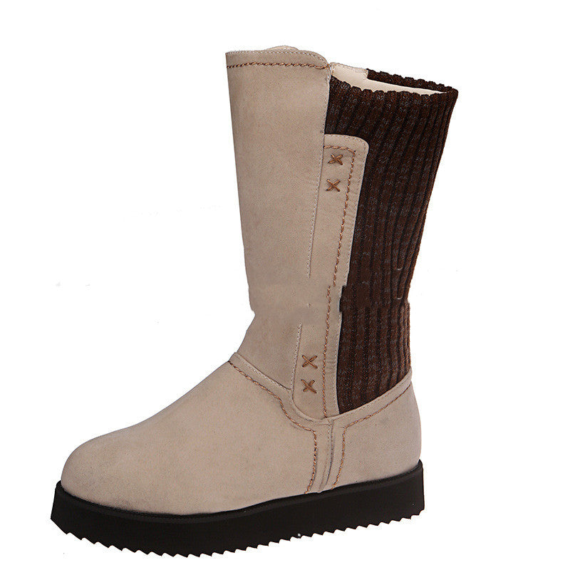 New Large Size Flat Snow Boots Woolen Mid-up Boots