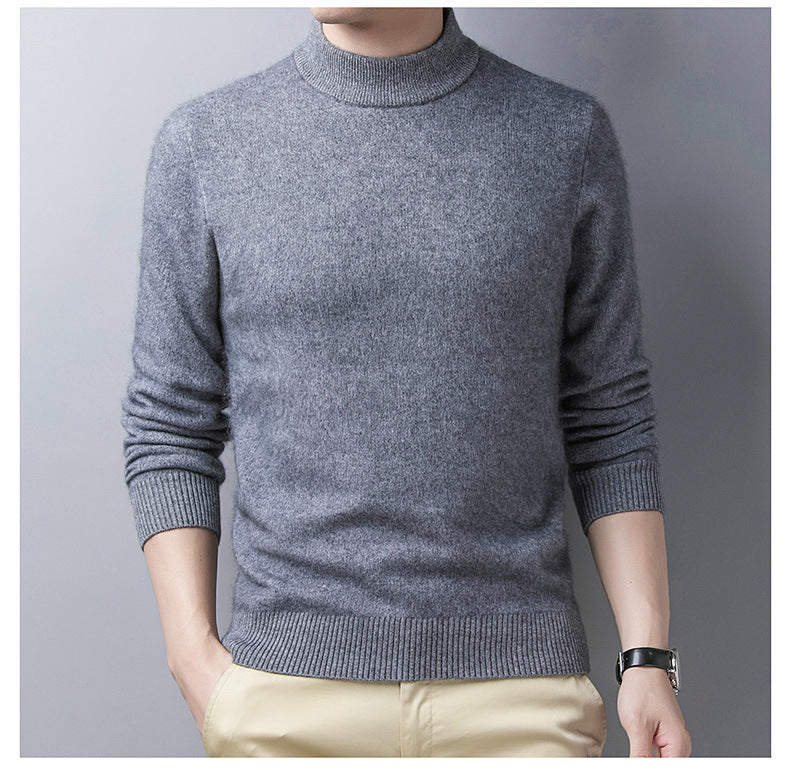 Pure Color Casual Men's Half High Collar Wool Sweater