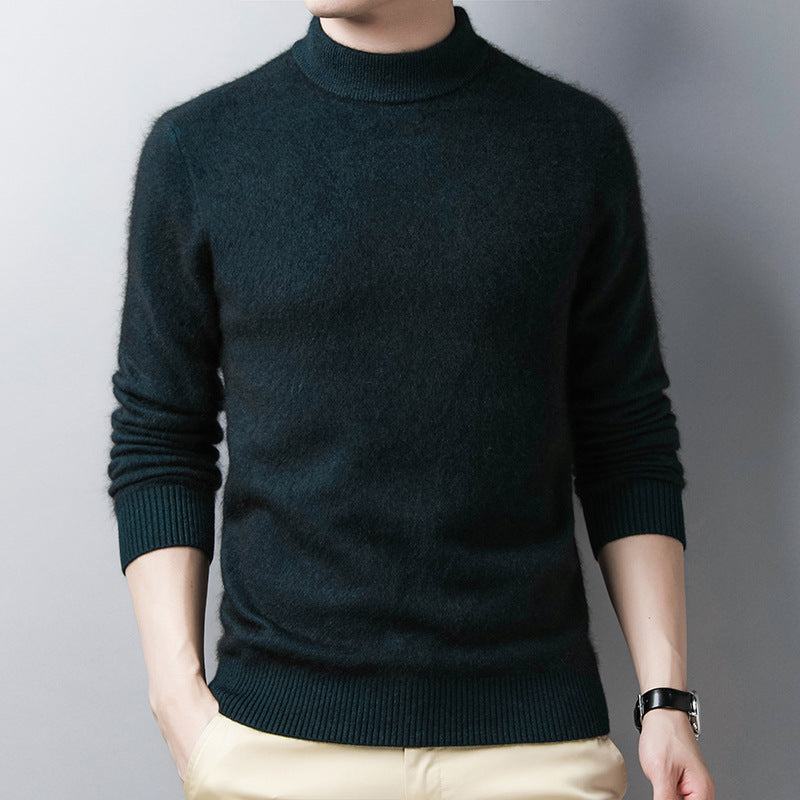 Pure Color Casual Men's Half High Collar Wool Sweater