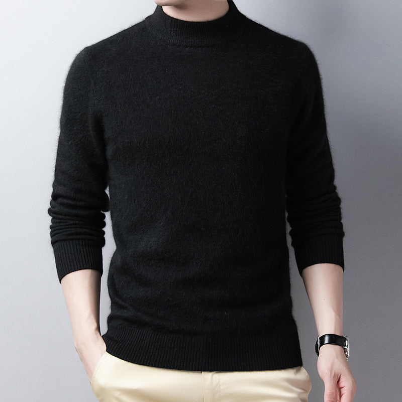 Pure Color Casual Men's Half High Collar Wool Sweater