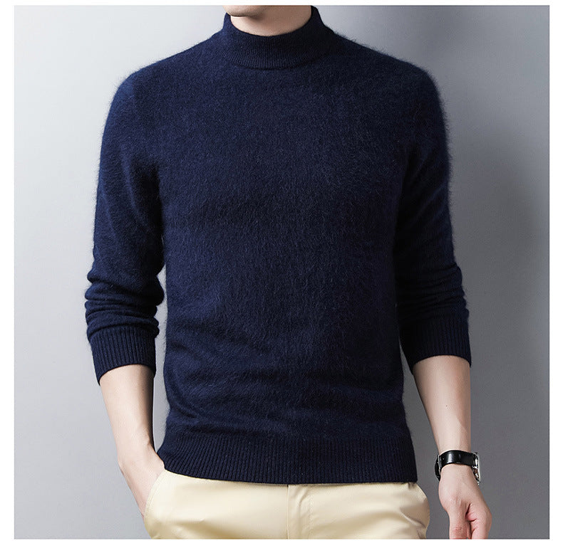 Pure Color Casual Men's Half High Collar Wool Sweater