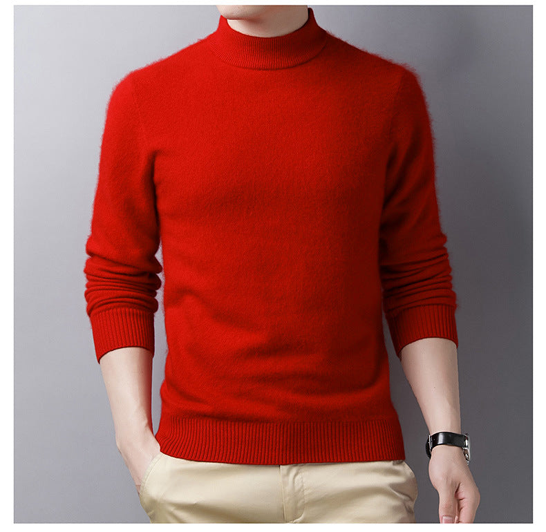 Pure Color Casual Men's Half High Collar Wool Sweater