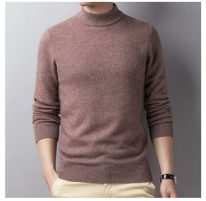 Pure Color Casual Men's Half High Collar Wool Sweater