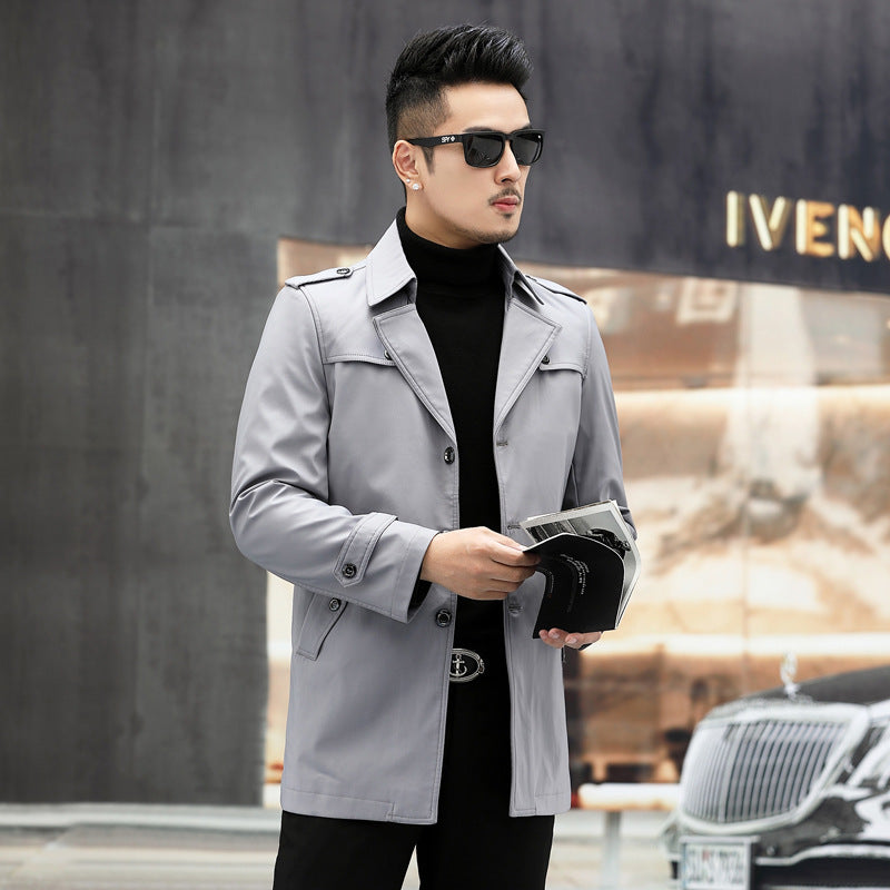 Autumn Windbreaker Men's Mid Length Business Casual Plus Size
