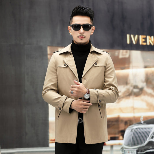 Autumn Windbreaker Men's Mid Length Business Casual Plus Size