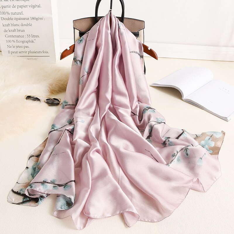 Scarf Ladies Versatile Ginkgo Leaf Long Sunscreen Silk Scarf Dual-Use Warm Shawl