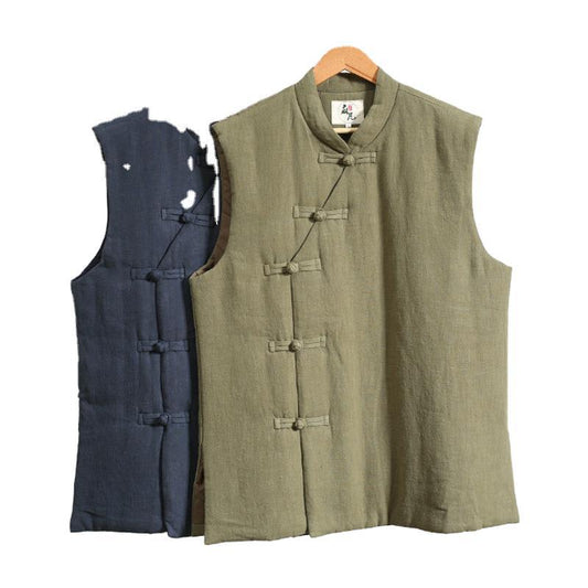 Ethnic Style Men's Thickened Cotton and Linen Waistcoat